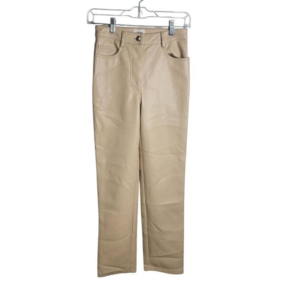 Aritzia Wilfred The Melina Ivory Beige Vegan Leather Straight Leg Pants Size 0 - Picture 2 of 11
